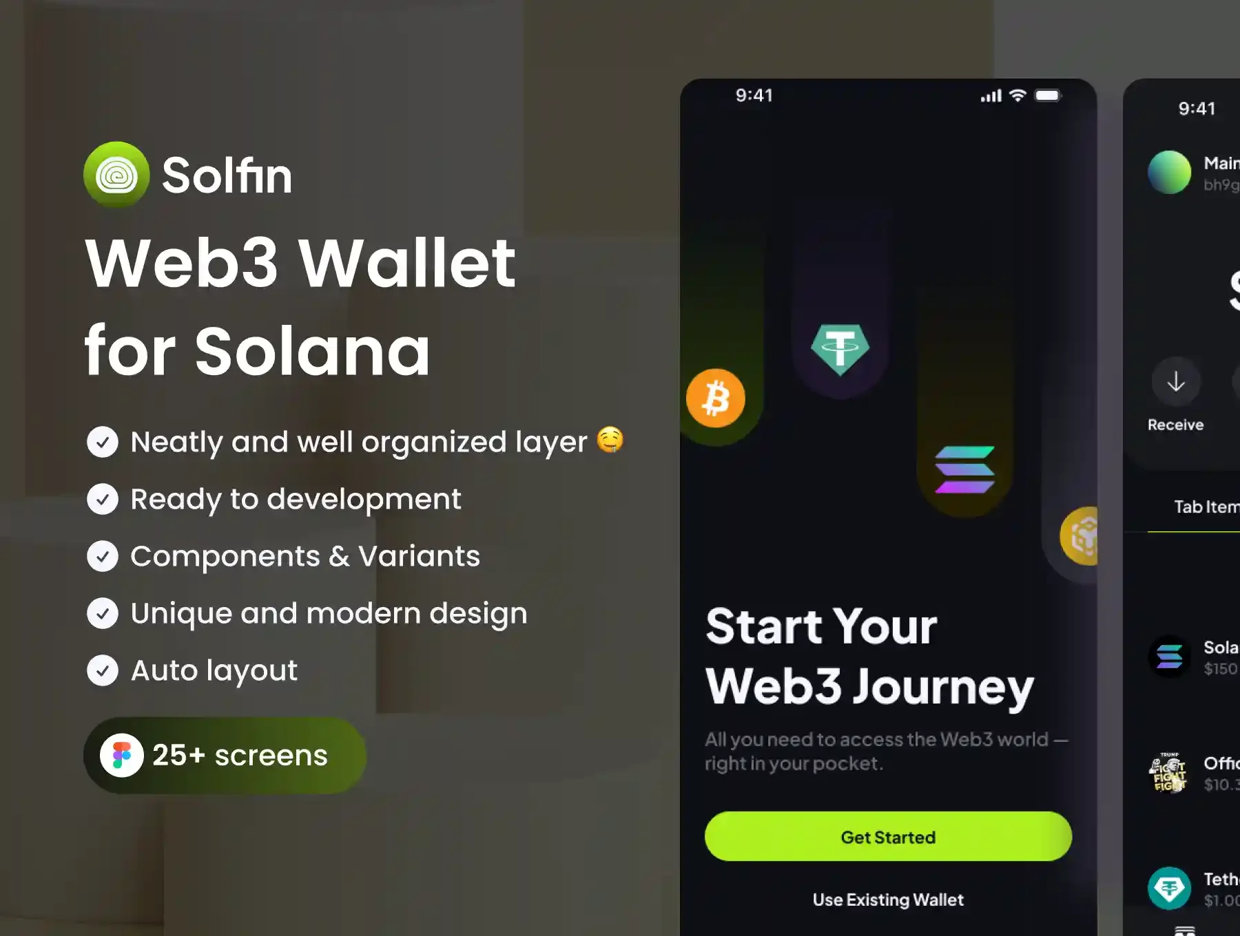 Solfin Web3 Wallet for Solana — Figma Resources on UI8