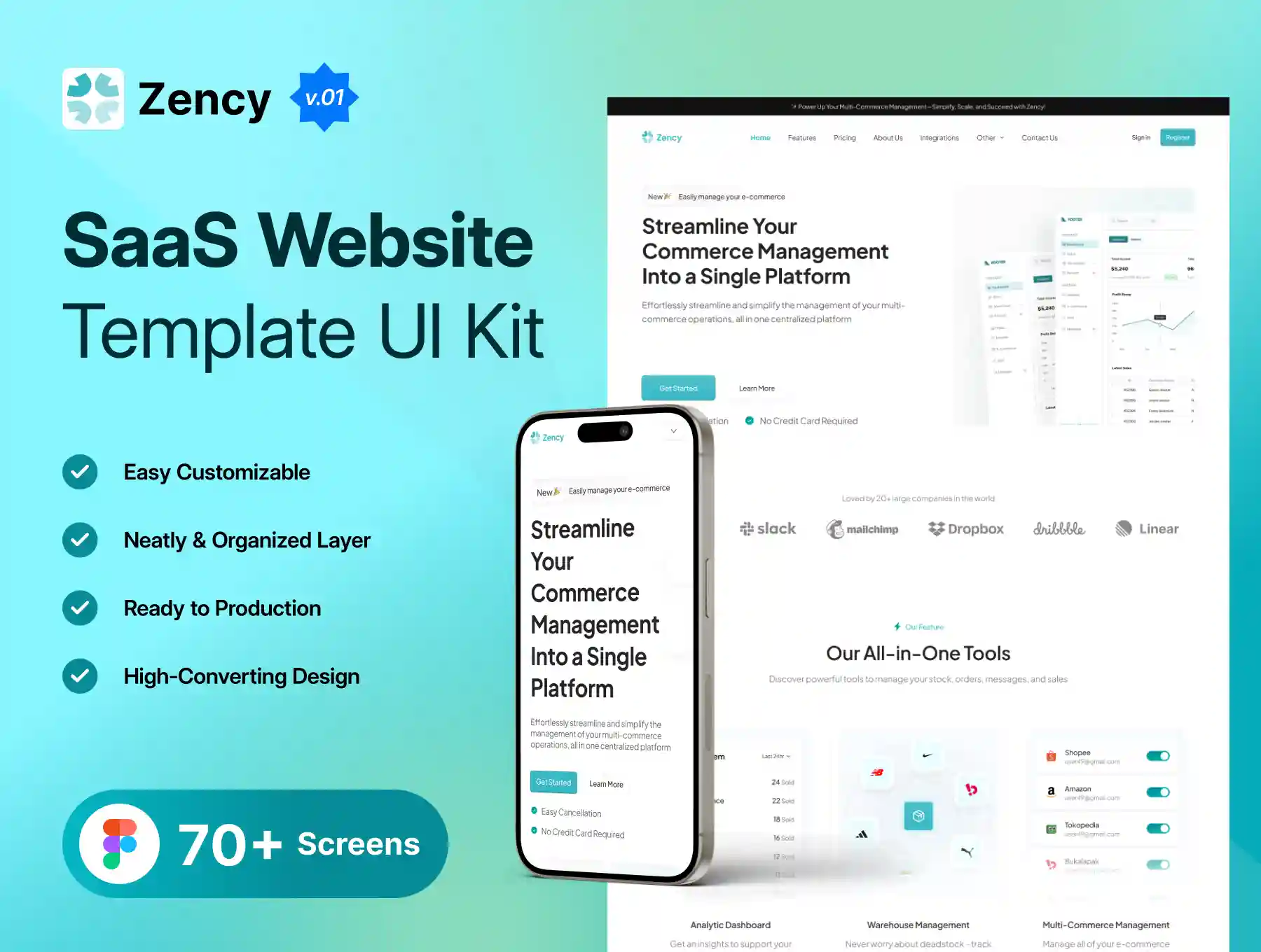 Zency – Modern SaaS Website UI Kit — Figma Resources on UI8